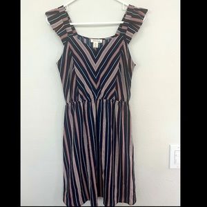 Monteau Dark Navy Mini Dress with Pink and White Stripes - Medium